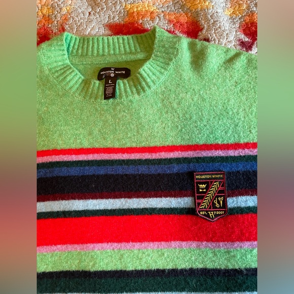Houston White Adult Crewneck Pullover Sweater Green Stripe Large - Picture 10 of 11